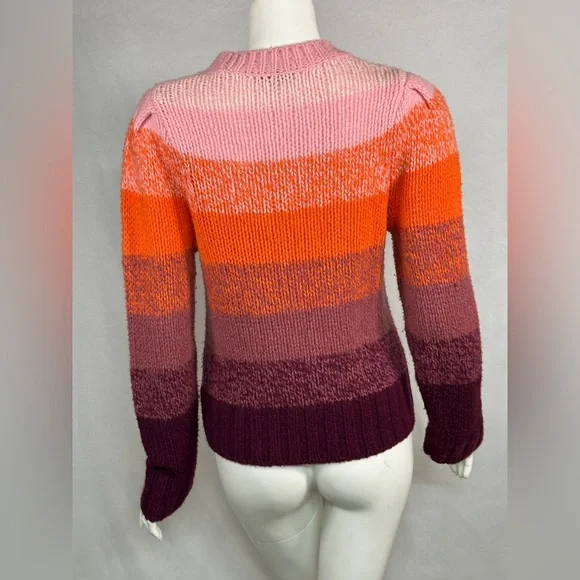 White + Warren Size S Cashmere/Wool-Silk Blend Colorful Striped Women's Sweater - Picture 6 of 11